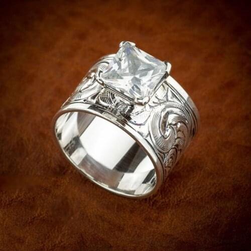 Classic Big Square White Cut Zircon Wedding Rings for Women Luxury Metal Totem Pattern Knuckle Finger Rings Z3M502