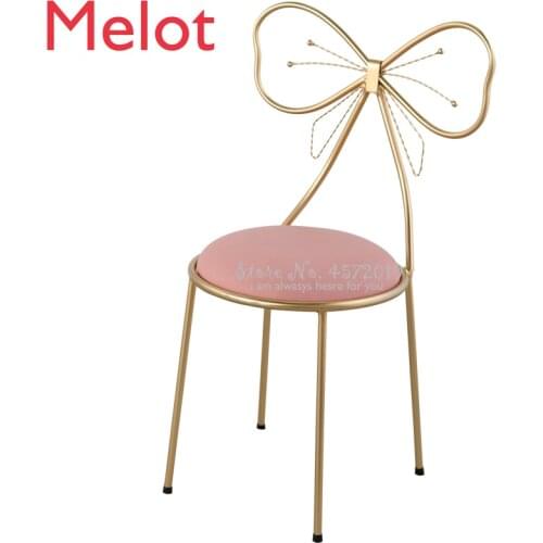 Beautiful Bedroom Net Red Makeup Stool Modern Back Chair Bow Dressing Stool Girl Heart Princess Makeup Chair