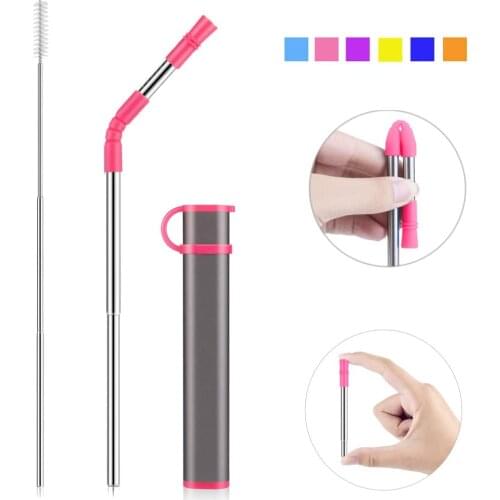 Metal Reusable Stainless Steel Straws Straight Bent Drinking Straw With Case Cleaning Brush Set Party Bar accessory