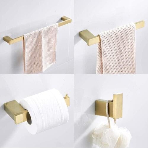 Burshed Gold Bathroom Accessories Set 4 piece Towel Bar Paper Holder Robe Hook Towel Ring Gold Bathroom Hardware Set