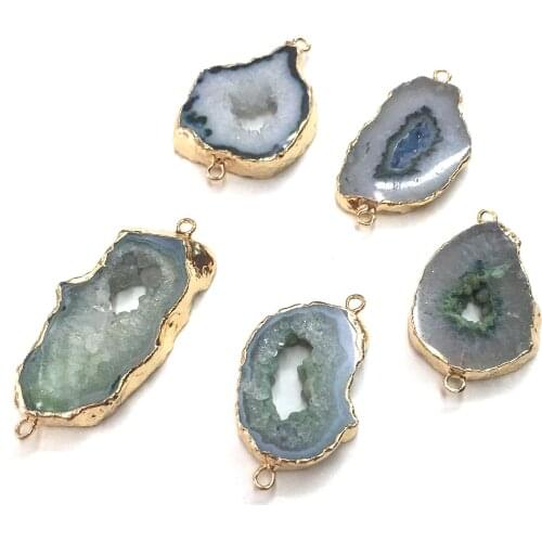 Natural Stone slice Agates Pendants irregular shape Double hole connector for Jewelry Making DIY Necklace Bracelet Accessories
