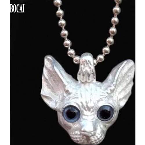 2020 new Sphynx hairless cat real 925 pure silver pendant fashionable pendant for men and women cute adorable pet accessories