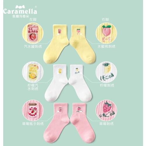 2020 Caramella New Cotton Women Socks 3Pairs/Lot Funny Food Embroidery Girls Socks Burger Cola Chips Pattern Cute Short Socks