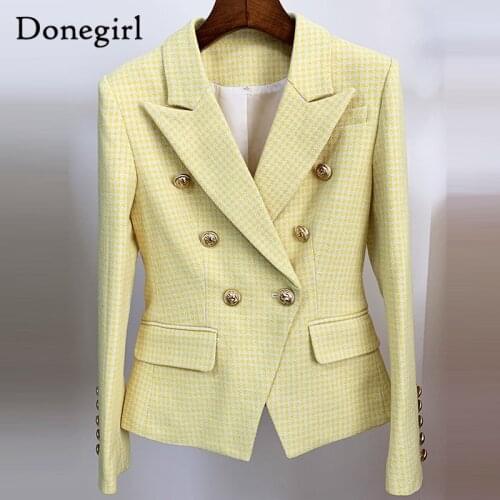 New 2021 Classic yellow Women Blazer Spring And Autumn Gold Double-breasted Button Slim Cotton Linen Blazers Jackets Suit Coat