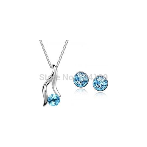 Brand New Hot Sale Charms Silver Plated Crystal Pendants Necklaces/Stud Earrings Wedding Accessories Jewelry Sets For Women