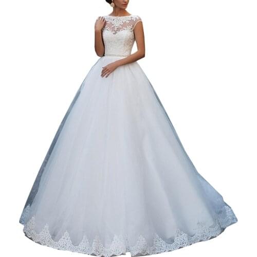 New Charming Appliques A-Line Wedding Dresses 2020 Luxury Scoop Neck Princess Bridal Gown wedding dress