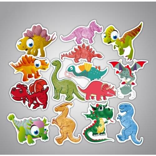 New 14pcs/set Animal Dinosaur Stickers Toys Childrens Waterproof Stickers To DIY Stickers on Laptop Skateboard Luggage Stickers