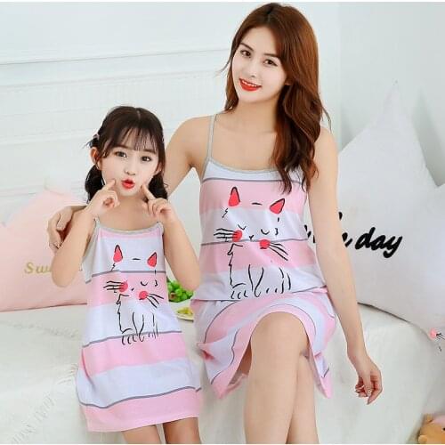 Pijamas Kids Girls Nightdress Clothes 2021 Summer Cartoon Cat Nightgown Children Clothing Suspender Pajamas Dress Kids Homewear