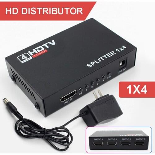 Pohiks 1pc Portable 1 In 4 Out Full HD 1080P 1X4 HDMI-compatible Splitter 4 Ports Hub Converter Adapter With 5V DC Power Supply