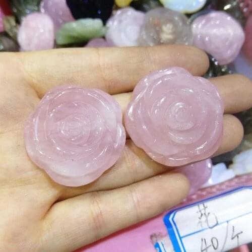 Natural Rose Quartz Flower Statue Crystal Carved Flower Energy Pink Gem Decorate Gift