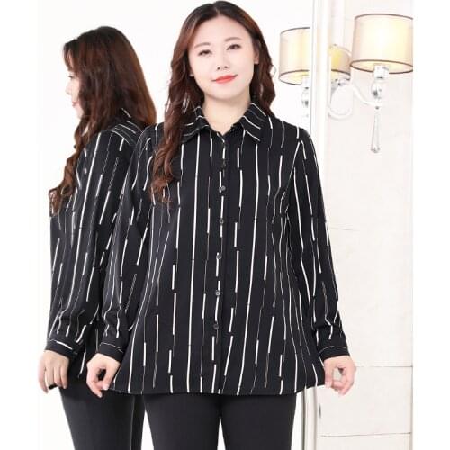 Plus Size Women Blouse Spring Autumn Striped Shirts Fashion Korean Version Thin Women Tops Casual Blusas De Mujer