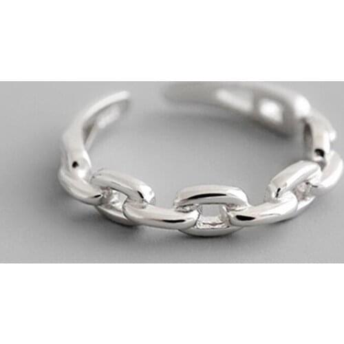 Real 925 Sterling Silver Minimalist Chain Hollow Lock Ring For Fashion Women Lady Party Punk Vintage Adjustable Jewelry Rings