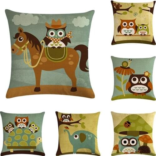 Lovely Colorful Cartoon Elephant Owl Pattern Cotton Linen Throw Pillow Cushion Cover Car Home Sofa Decorative Pillowcase ZY262