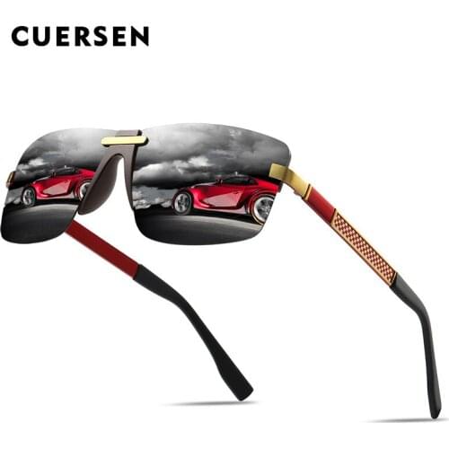 Polarized Driving Rectangle Sunglasses for Men Women Red Metal Temple Black lenses Classic Fishing Sun glasses Design Brand
