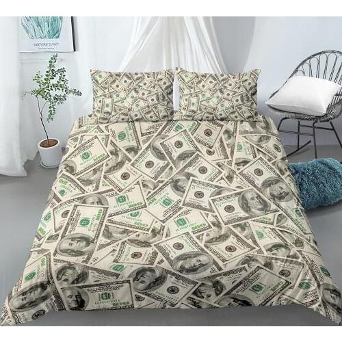 3D Modern Bedding Set Dollar Motif Printed Duvet Cover Vivid Comforter Cover 2/3 Pieces Money Maths Pattern Funny Bed Set