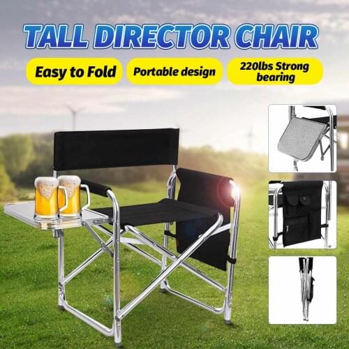 Folding Portable Beach Chair with Table Aluminum Outdoor Camping Chair Travel Indoor Single Seat Side Storage Bag Director Chair