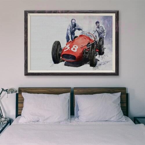 T188 Retro Racing Car Classic Painting Push the red car 35 Custom Silk Poster Home Deco Wall Art Christmas Gift