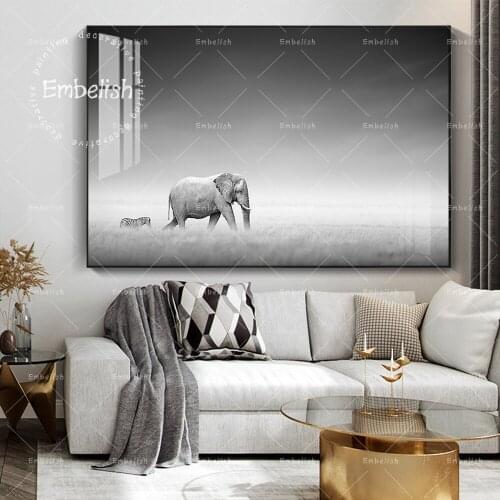 Embelish 1 Pieces Elephant With Zebra Behind Animals HD Canvas Paintings Large Wall Art Pictures For Living Room Bedroom Posters
