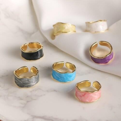 Vintage Geometric Colorful Enamel Dropping Oil Rings for Women Boho Irregular Metal Opening Rings Femme Wedding Party Jewelry