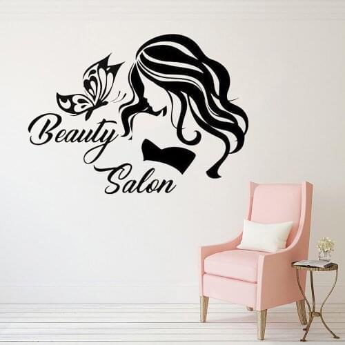 Hair Wall Decal Beauty Salon Wall Decals Vinyl Stickers Butterfly Wall Art Decor Home Decorations Vinyl Decals Removable FK-26