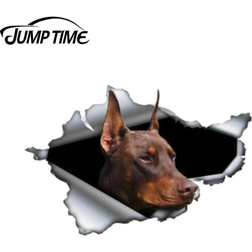 Jump Time 13cm x 8.8cm Brown doberman Sticker Torn Metal Bumper Decal Funny Car Stickers Window Trunk Animal 3D Car Styling
