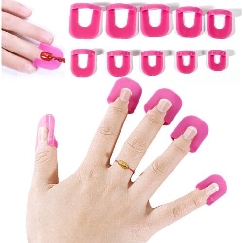 26Pcs Rose Red Nail Protector Cover 10 Sizes Plastic Nail Polish Protector Nail Art UV Gel Polish Finger Cover Manicure Tools