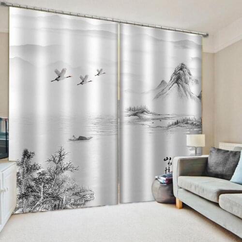 Customized size Luxury Blackout 3D Window Curtains grey landscape curtains Decoration curtains