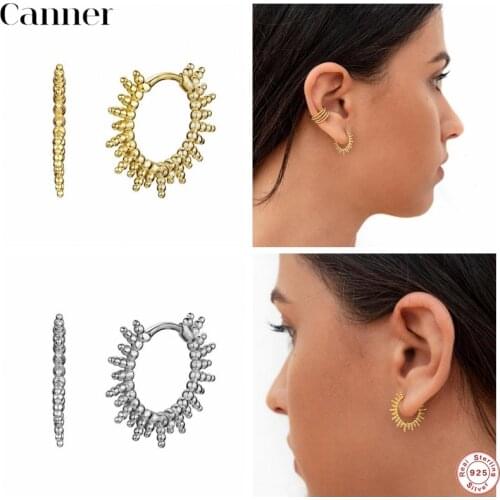 Canner 100% 925 Sterling Silver Hoop Earrings Geometric Personality Huggie Earrings For Women Fine Jewelry pendientes 2020 W5