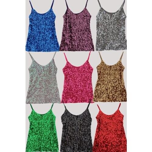 Women Sequins Strap Vest Glitter Camisole Shiny Sleeveless Shirts Tops Dance Tank 914-631