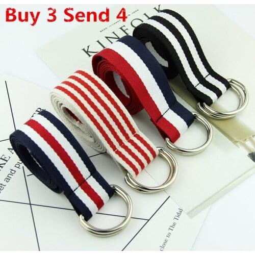 Fashion Canvas Belt For Women 2020 Korean Style Harajuku Colorful Striped Simple All-match Double Buckle Jeans Belts Female