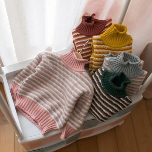Winter Boy Girl Kid Thick Knitted Bottoming Turtleneck Shirts Solid High Collar Pullover Sweater