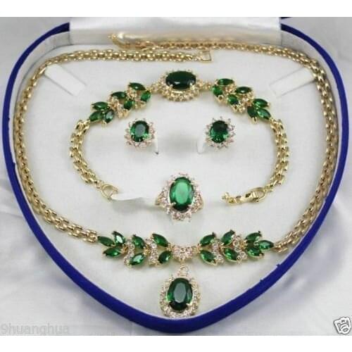 18 natural green zircon necklace 18 "bracelet 7.5" Earr no box AAA