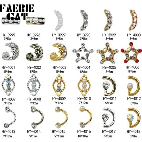 20pcs/lot Retro Alloy Star Crescent Moon Nail Jewelry Charms Pearl AB Colorful Nail Art Rhinestones for DIY Manicure Decorations