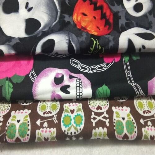 30cm Width 3pcs Punk Cool Punmpkin Skull Chain Flower Skull Printed Cotton Fabric Bundle DIY Sewing PatchworkHome Decor
