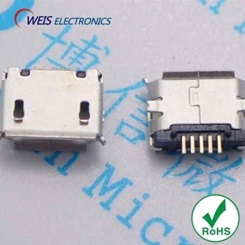 500PCS MK5P longer Pin Micro USB connector Female socket Data and charging plug 5 PINS copper shell tape & reel WHOLESALE