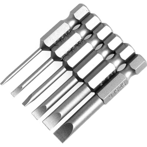 GXMA 6Pcs/Set 50mm 2.0-6.0mm Flat Head Slotted Tip Screwdrivers Bits