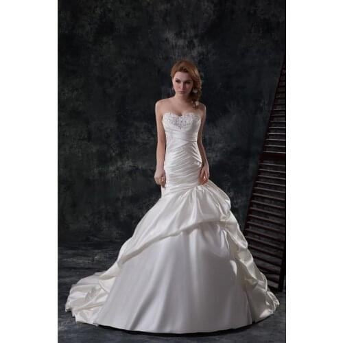 Ivory Satin Beading Sweetheart Floor-Length Strapless Mermaid/Trumpet Wedding Dresses Chapel Train Custom Made