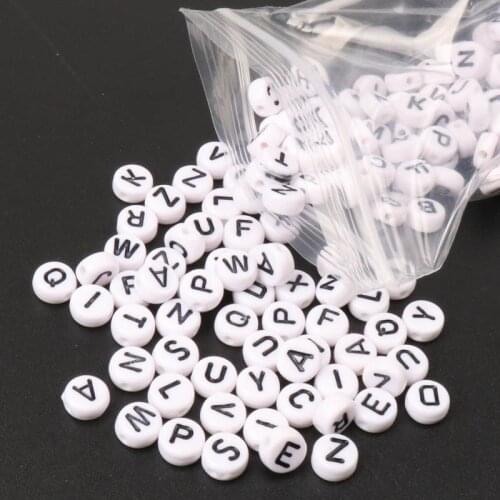 White Mixed Alphabet Letter Acrylic Flat Round Spacer Beads for jewelry making DIY 400Pcs 7mm