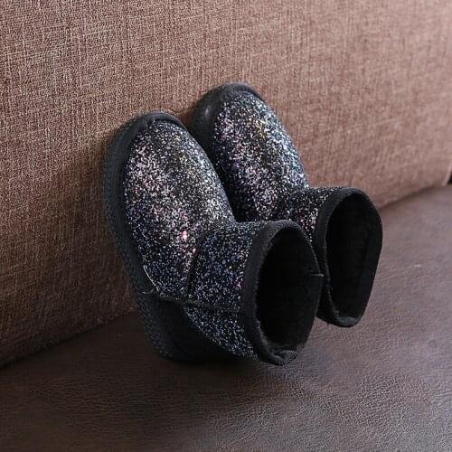 Child Fashion Sequins Leathe Ankle Winter Snow Boots For Little Girl Kids Plush Boots For Sports Shoes 3 5 6 8 9 10 11 12 Year