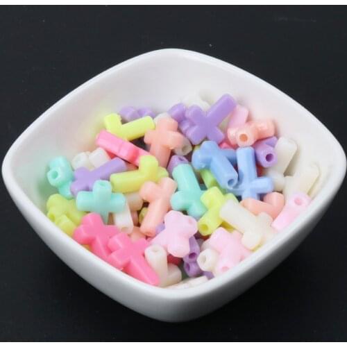 50Pcs Mixed Candy Color Acrylic cross charm Spacer Beads For Diy jewelry making 12x16mm YKL0267