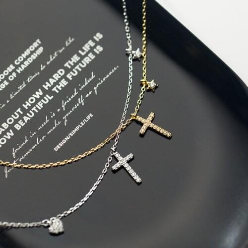 Modian 925 Sterling Silver Star Cross Hearts Pendant Necklace for Women Gold Color Link Chain Necklace Korea Style Fine Jewelry