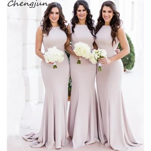 Chengjun Simple Elegant Boat Neck Sleeveless Fitting Long Mermaid Bridesmaid Dress