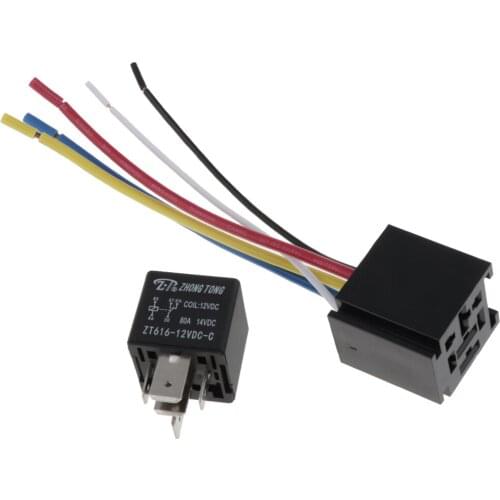 DC 12V Car SPDT Automotive Relay 5 Pin 5 Wires W/ Harness Socket 80A