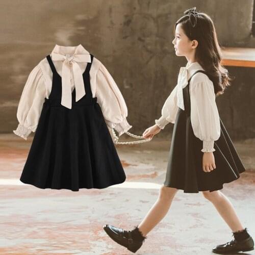 Children Clothes Suits 2020 Spring New Baby Kids Princess Bow Long Sleeve Blouse Vest Dress Two Pieces Clothing Sets For Girls