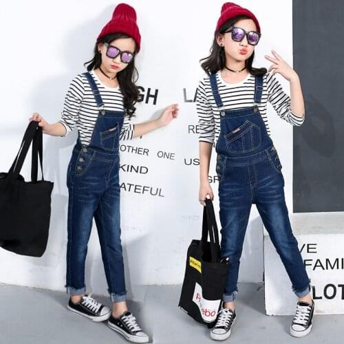 New Kids Denim Overall for Girls Children Autumn Suspenders Pencil Jeans Kids Jumpsuit Girls Denim Overalls High Quality