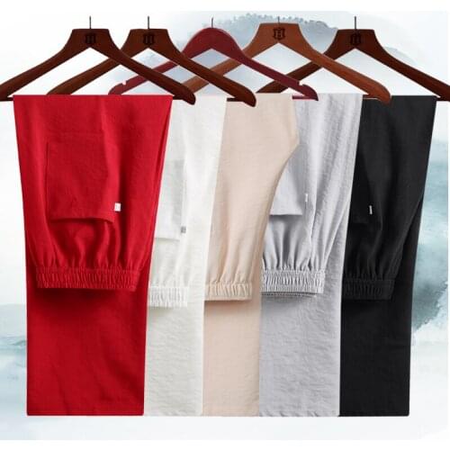Middle-Aged And Elderly Cotton Linen Casual Pants MenS Summer Thin Section Mid-High Waist Loose Dad Elastic Waist Grandpa Pants