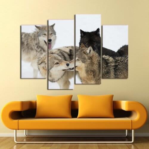 Snow Wolf Pack Canvas Painting Wild Animals Home Decoration Wall Pictures for Living Room Decoration Posters and Prints Wall Art
