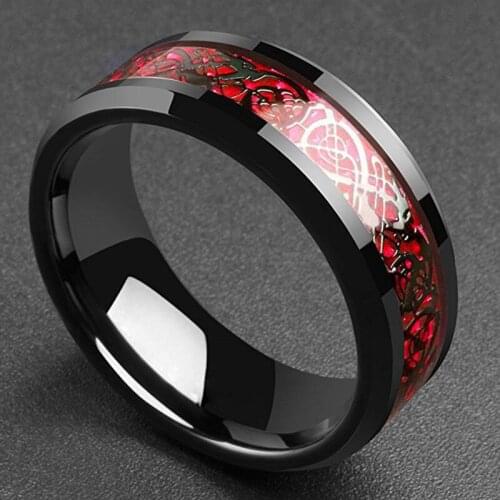 Domineering Man Ring Red Green Carbon Fiber Black Dragon Inlay Comfort Fit Stainless steel Rings for Men Wedding Band Ring gift