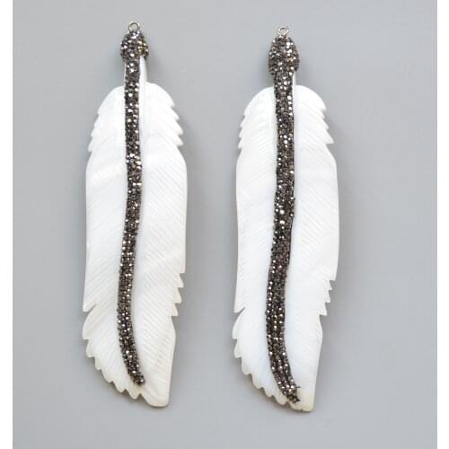 White Feather shell pendant with crystal zircon paved