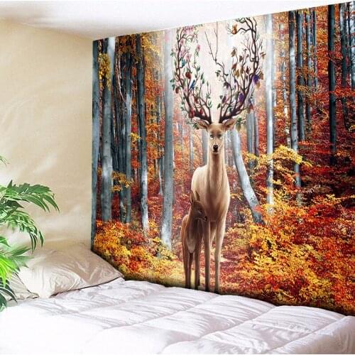 Elk Deer Tapestry Forest Wall Hanging Boho Home Decor Bedroom Wall Carpet Couch Blanket Rectangle Tablecloth Beach Throw Towel